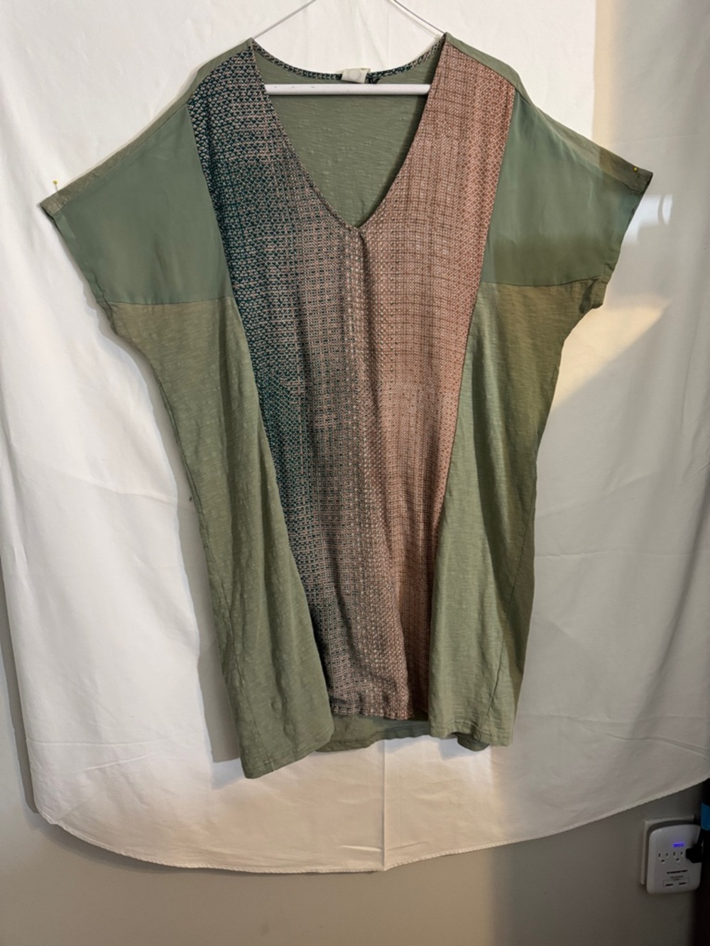 Relaxed Olive and Mauve V-Neck Tunic